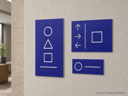 Non-glare blue violet engraving plastic used for interior wayfinding and identification signs