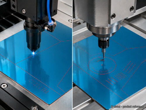 LYS-8873 mirror blue red core sheet processed by CO2 laser and CNC rotary machines