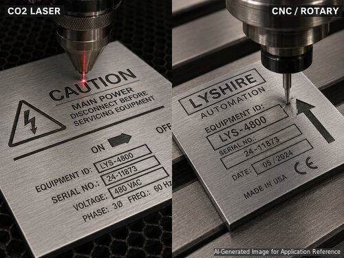 LYS-7067 brushed silver black laminate processed by CO2 laser and CNC rotary machines