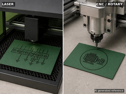 LYS-8874 matte green black stock processed by CO2 laser and CNC rotary machines
