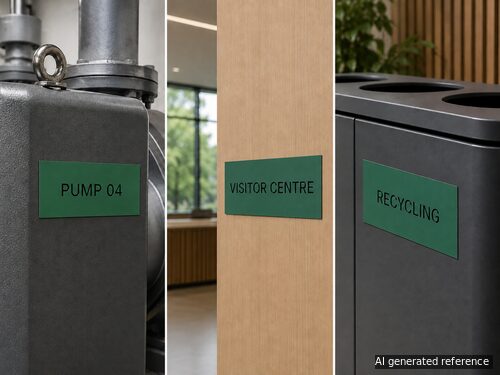 Matte green black engraving stock for equipment visitor centre and recycling signs