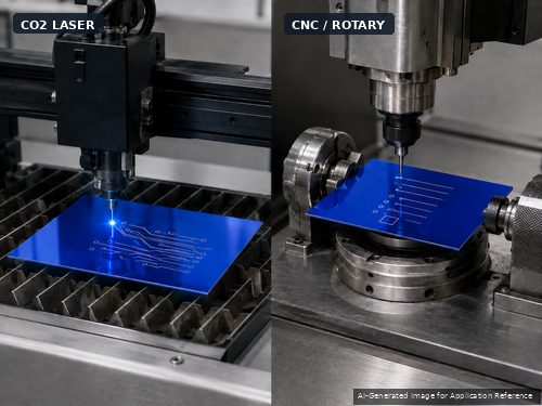 LYS-8878 mirror blue white core stock processed by CO2 laser and CNC rotary machines