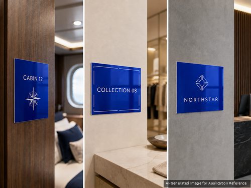 Mirror blue white core stock for marine retail and corporate interior plaques