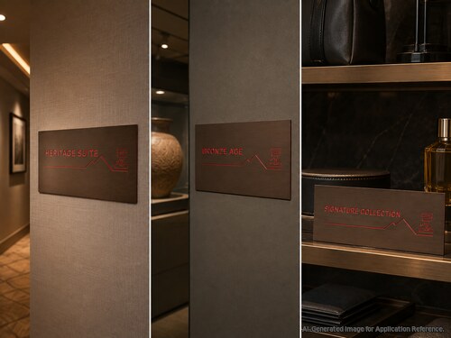 Brushed bronze red core substrate for hospitality museum and branded display plaques