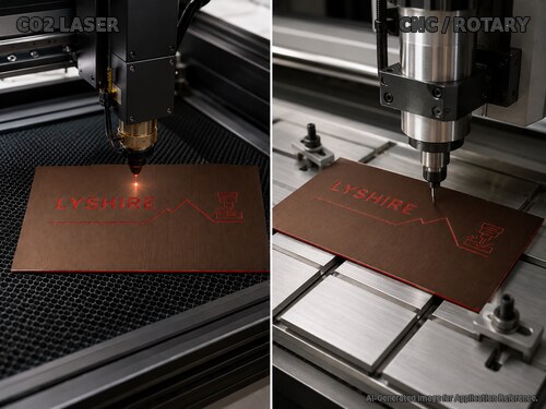 LYS-8894 brushed bronze red core substrate processed by CO2 laser and CNC rotary machines