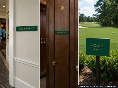 Forest green gold engraving plastic for clubhouse wayfinding member locker and golf course signs