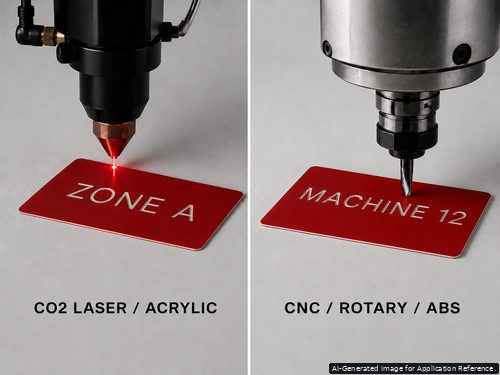 Separate CO2 laser acrylic and CNC rotary ABS red white engraving sheet configurations
