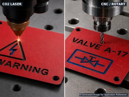 LYS-RBB002 three-ply plastic with shallow black and deeper blue Laser and CNC engraving