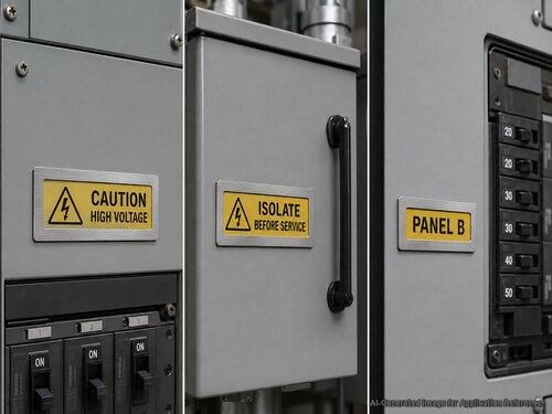 Brushed silver yellow black engraving plastic for electrical caution and switchboard labels