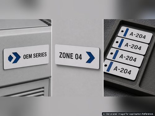 Custom white black blue tri-layer OEM plates facility markers and serial tags