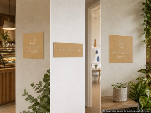 Beechwood white engraving sheet for cafe studio and botanical retail signs