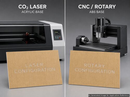 LYS-8040 beechwood engraving sheet in separate CO2 laser acrylic and CNC rotary ABS configurations