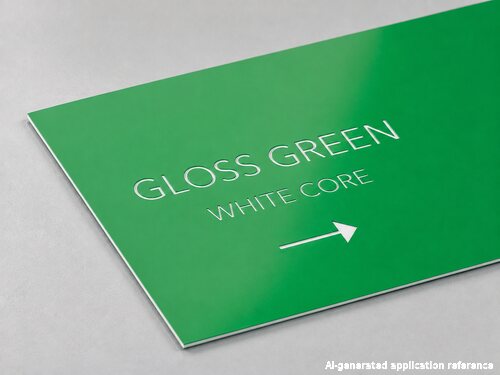 LYS-8311 gloss green engraving plastic sheet with thin white core and recessed white engraving