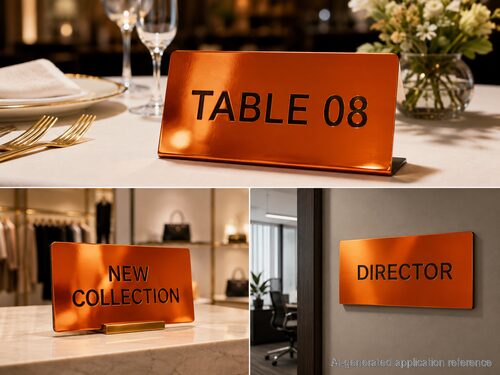 Mirror copper black core engraving plastic for restaurant retail and executive office signs
