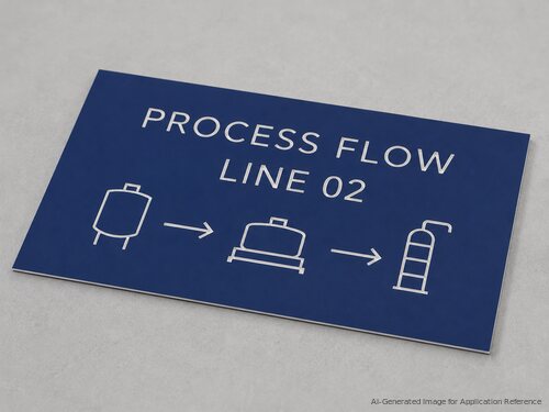 LYS-7006 industrial synoptic engraving laminate with matte navy-blue face thin white core and recessed process-flow diagram