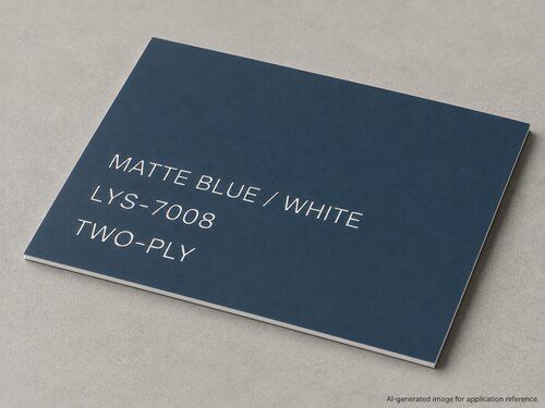 LYS-7008 slate blue two-tone sign material with matte blue-grey face thin white core and recessed white engraving