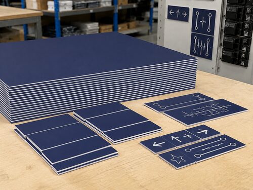 LYS-7010 full sheets and custom-cut navy white blanks for electrical panel labels circuit identification and equipment tags