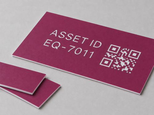LYS-7011 asset tag engraving material with micro-thin matte berry face continuous white core and recessed white asset identification