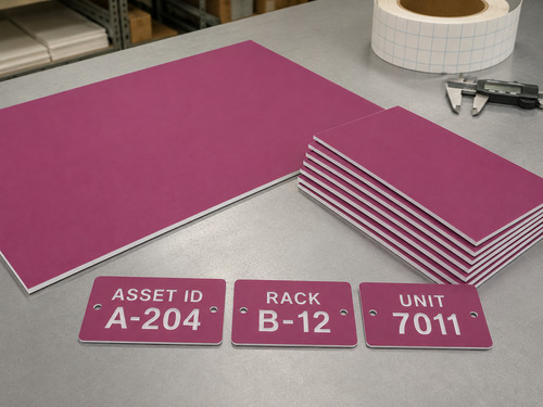 LYS-7011 full sheets and custom-cut blanks for engraved asset ID rack location and equipment tracking tags
