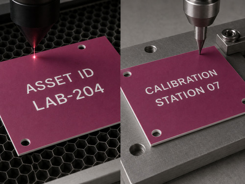 LYS-7011 acrylic laser asset ID plate and ABS CNC rotary calibration station plate with sheets as the main processing subject