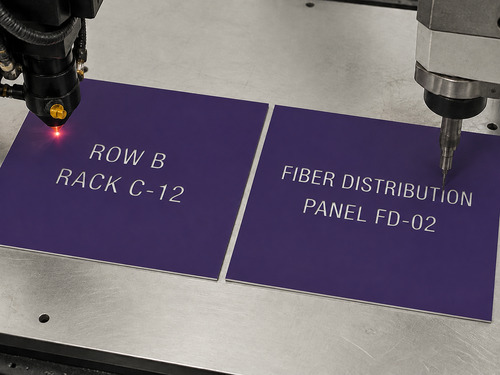 LYS-7015 acrylic laser row rack plate and ABS CNC rotary fiber distribution panel plate with laminate workpieces as the main subject