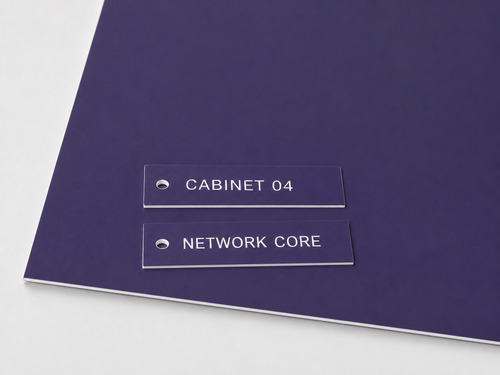 LYS-7015 network cabinet identification engraving laminate with thin matte violet face continuous white core and recessed cabinet labels
