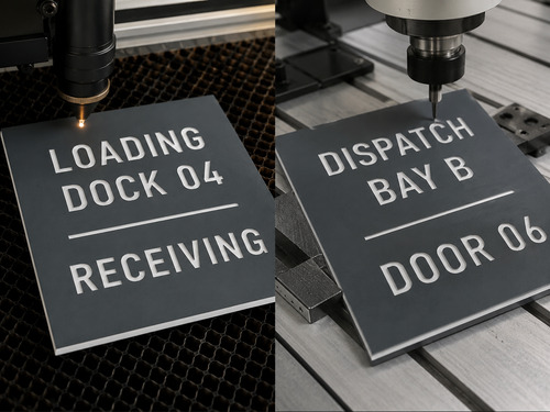LYS-7020 acrylic laser and ABS CNC rotary charcoal white laminate workpieces with visible shallow recessed engraving