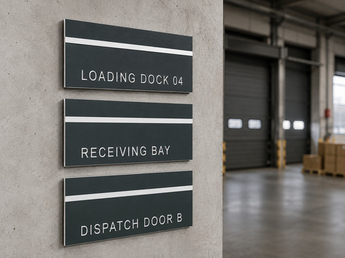 LYS-7020 charcoal white engraved loading dock receiving bay and dispatch door identification plates