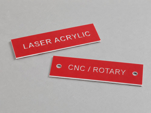 LYS-7023 red white acrylic laser and ABS CNC rotary sign plastic samples with shallow recessed white engraving