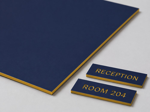 LYS-7038 deep navy muted gold core engraving blank sheet with thin square edges and shallow recessed sign samples