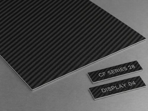 LYS-8281 thin carbon fiber effect textured engraving plastic with continuous white core and shallow recessed white engraving