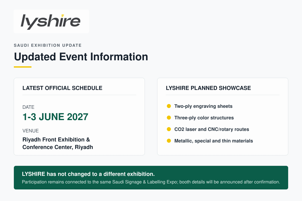 LYSHIRE Saudi Signage and Labelling Expo 2027 updated dates, venue and planned engraving sheet showcase
