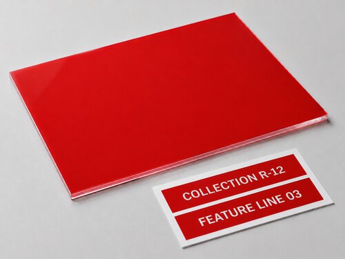 LYS-7133 clear red reverse engraving plastic showing a transparent acrylic body and ultra-thin red rear coating