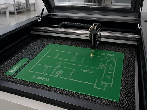 Large CO2 laser mirror engraving the green rear coating of back engraving acrylic