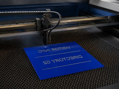 Large CO2 laser mirror engraving the blue rear coating of subsurface engraving acrylic
