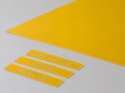 Yellow Second-Surface Acrylic for Menu Displays LYS-7150 with a clear body and ultra-thin yellow rear coating
